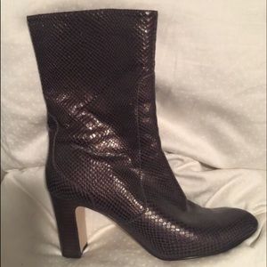 Cole Haan leather snake skin dark brown boots